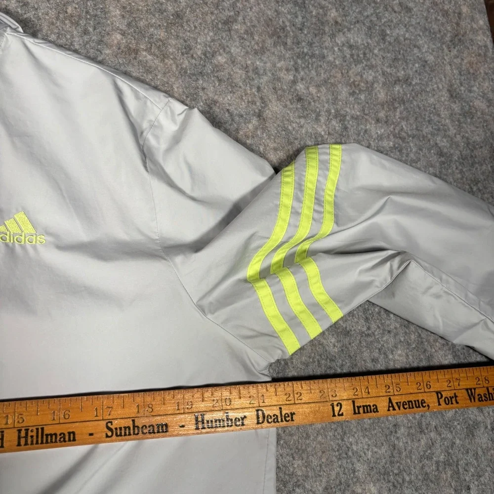 Adidas Windbreaker Jacket Mens S Grey Neon Yellow ClimaStorm Hooded CX4266